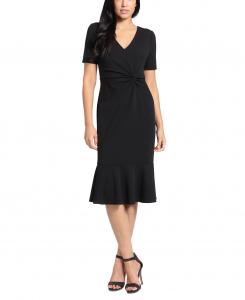 Женское платье миди с перекрученным краем и воланами London Times, черный