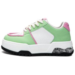 Ed Hardy Женские низкие скейтерские кроссовки для увеличения роста бело-зелено-розовые, цвет White/Green/Pink