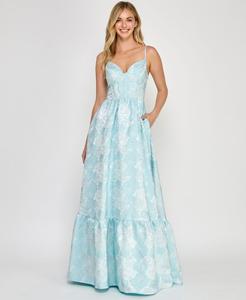 Платье-корсаж без рукавов из парчи для подростков Crystal Doll, Blue Silver