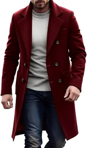 Тренч мужской повседневный, с воротником-стойкой, из вельвета, длинная ветровка, теплая куртка-бушлат для осени и зимы с карманами Febteebou, 11 - Wine