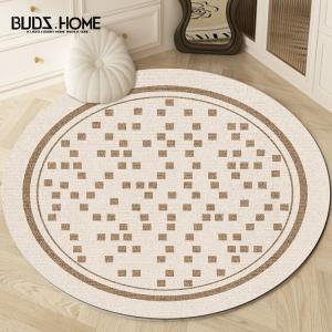 Budis Ковер круглый 160 см диаметр, утолщенный флок, в стиле Chanel, для спальни, гостиной, рабочего стола, не скользит