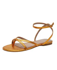 LUZ | Плоские кожаные сандалии с переплетающимися ремешками на щиколотке Linea Paolo, оранжевый