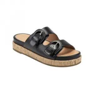 Bandolino Merla Women's Slide Black Leather Slip On Flatform Sandals JOBB2051