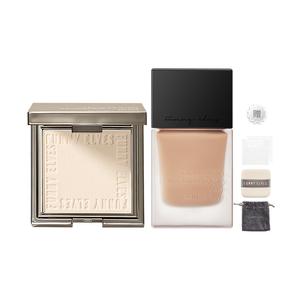 Тональная основа пудра для комбинированной кожи набор макияжа контроль жирного блеска стойкий выравнивающий тон 7г+25мл FUNNY ELVES