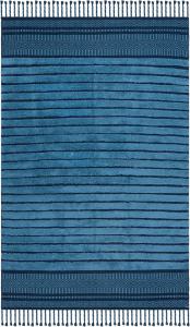 SAFAVIEH Kilim Collection ковер, 122 x 183 см, Blue, Boho Stripe с плетеными кистями, ручной работы из хлопка, идеально для гостиной, спальни, столовой (KLC401M-4)