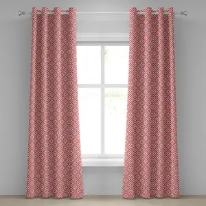 Розовая штора на люверсах ABAKUHAUS, квадратная форма, горизонтальное изображение с графическим принтом в виде ромбовидных треугольников, декоративные двухпанельные шторы, 280 см x 245 см, цвет: темно-коралловый и белый