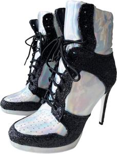 Frankie Hsu Фрэнки Хсу Спорт Баскетбольные ботильоны на высоком каблуке, черные с блестками, серебристые лазерные белые лакированные кроссовки, большие размеры, дизайнерские ботильоны для женщин и мужчин