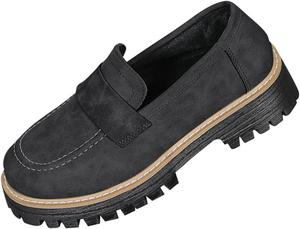 Женские ретро лоферы на массивной подошве, обувь без шнурков из веганской искусственной кожи, деловые офисные туфли на каждый день Ctreela, Black