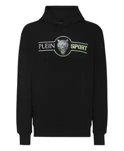 Толстовка с капюшоном, хромированная, с царапинами. Plein Sport, черный