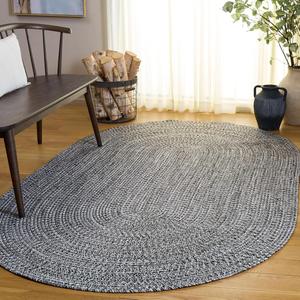 Ковер SAFAVIEH, 153 x 244 см, Washable Rug Braided Collection - Oval, Black & Ivory, ручной работы, для помещений и улицы, устойчивый к погодным условиям, идеален для патио, гостиной, прихожей, столовой (BRA260Z)