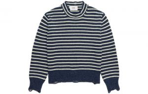 Ами Париз Полосатый Вязаный Джемпер с Круглым Вырезом AMIPARIS, Лазурно-голубой/Слоновая Кость Белый