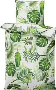 Комплект постельного белья из 4 предметов 135x200 см, пальмовые листья, тропический, натуральный зеленый, белый, микрофибра