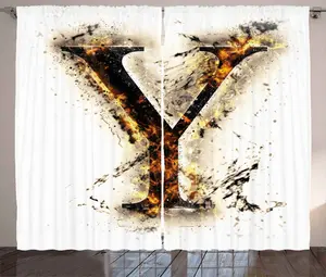 Штора ABAKUHAUS Light Y в деревенском стиле, с символами Burning Grunge, присборенная штора для спальни с петлями и крючками, 280 x 225 см, цвет: оранжевый, черный, бежевый Abakuhaus