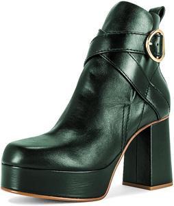 Женские ботильоны с округлым носком и пряжкой на щиколотке, ретро стиль, на платформе, с массивным высоким каблуком, стильные повседневные и нарядные короткие ботинки, размер 4-16 US Wansseny, Dark Green