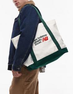 Холщовая сумка New Balance в бежево-зеленом цвете