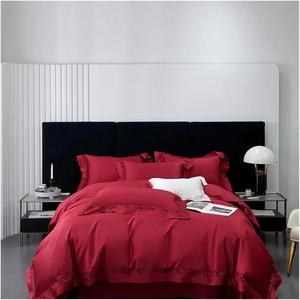 Generic Комплект постельного белья из египетского хлопка с ажурной вышивкой Rojo