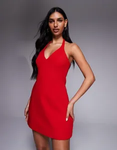 Красное платье мини из крепа с глубоким вырезом и бретельками Forever New