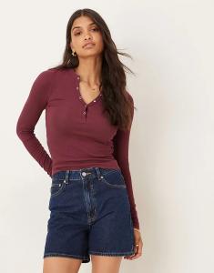 henley Топ с длинными рукавами Cotton On Ryan бордового цвета