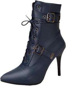 Женские туфли на шпильке с передней шнуровкой, модные, для улицы, с резиновой подошвой, осень и зима. Fusecottc, Blue