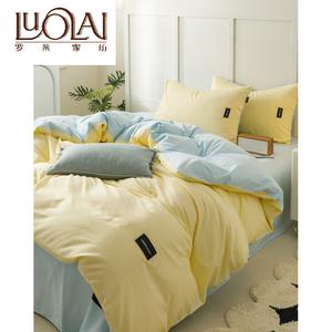 LUOLAI HOME Комплект постельного белья 4 предмета, простыня на резинке 1.8, пододеяльник 220x240 см, цвет снежно-грушевый желтый + пудрово-голубой