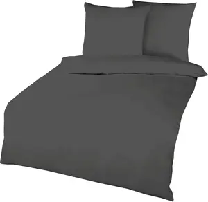 Комплект постельного белья из фланели, однотонные цвета: желтый, песочный, лайм, светло-голубой, терра, белый, красный, антрацит, лен, серебристый, однотонный, цвет: антрацит, размер: 135x200 см Kaeppel