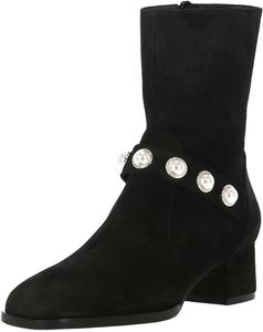 Женские ботильоны Miss с круглым носком, украшенные жемчугом, на низком массивном каблуке, с боковой молнией, стильные, удобные, повседневные, размер 4-16 US Miss left, Black