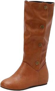 Женские повседневные ботинки средней высоты до икры с округлым носком, на танкетке, без застежки, с металлическими заклепками, большого размера Generic, Yellow