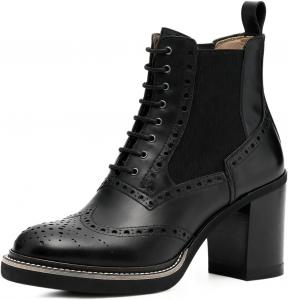 Женские винтажные ботильоны YDN с кружевной шнуровкой, округлый носок, средний устойчивый каблук, остроконечная отделка, зимние короткие ботинки, для официальных мероприятий и работы, размер 4-16 US, Black