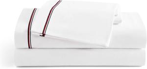 Tommy Hilfiger Комплект постельного белья King, красно-полосатый, хлопковый перкаль: простыня, пододеяльник, 2 наволочки