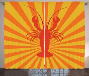 Штора ABAKUHAUS "Лобстер" в деревенском стиле с изображением водных животных, присборенная штора из тесьмы для спальни с петлями и крючками, 280 x 245 см, цвет: ярко-оранжевый Abakuhaus