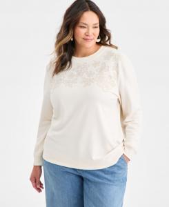 Толстовка большого размера с вышитым круглым вырезом, эксклюзивно для Macy's Style & Co, Eggnog