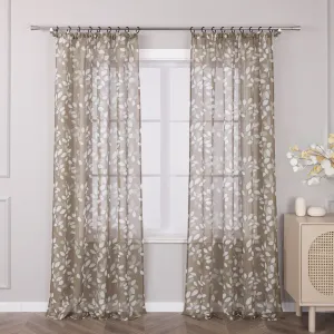 Штора с присборенной лентой, вуалевая штора с узором Листья для спальни/гостиной, прозрачно-коричневая, 225 x 140 см (В x Ш), 1 шт. Joyswahl