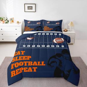 Erosebridal Комплект постельного белья American Football для мальчиков в темно-синем цвете с спортивным принтом, дышащий материал, Orange Dark Blue