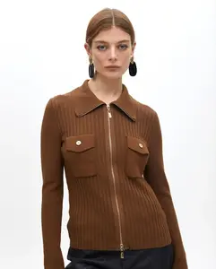 Женский вязаный кардиган в рубчик на молнии Lola Casademunt, коричневый