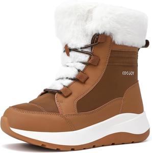 Женские водонепроницаемые зимние сапоги COOJOY, теплые с меховой подкладкой, средней длины, легкие, для прогулок и походов, Chestnut-1