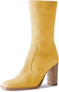 Женские ботильоны с квадратным носком, массивным высоким каблуком, боковой молнией, удобные, стильные, повседневные для ходьбы, размеры 4-16 США Wansseny, Light Yellow