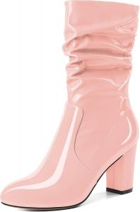 Женские ботильоны Zamikoo с свободным силуэтом, толстым каблуком и круглым носком, с молнией сбоку, модные обувь без застежки, короткие ботильоны, удобные нарядные ботинки, каблук 3,5 дюйма, Pink