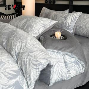 Yalu Комплект постельного белья 1,5 м, 4 предмета: пододеяльник 200x230 см, простыня на резинке, 2 наволочки, тропический лес, утолщенный молочный вельют, утепленный