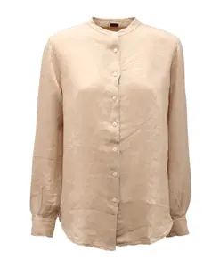 Льняная рубашка с воротником-стойкой. Fay, бежевый