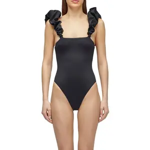 Слитный купальник Sundek с оборками, черный