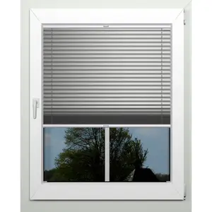 Жалюзи плиссе indeko «Термо-Делюкс», затемняющие, энергосберегающие, с отверстием, натяжные, для установки в штапик, на заказ, цвет grau/metallfarben + weiß + weiß