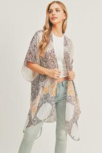Кимоно с комбинированным принтом по всей поверхности TRUEDAMES, серо-коричневый