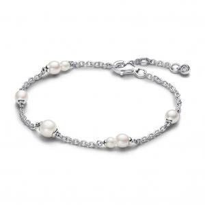 Браслет Treated Freshwater Cultured Pearl Station Chain Pandora, стерлинговое серебро
