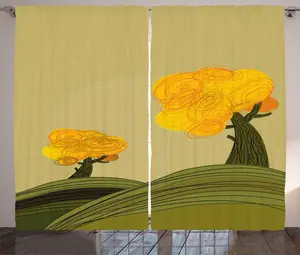 Шторы ABAKUHAUS в деревенском стиле, абстрактные зеленые, осенние деревья, универсальные, для гостиной, ленточные шторы с петлями и крючками, 280 x 225 см, хаки и разноцветный Abakuhaus