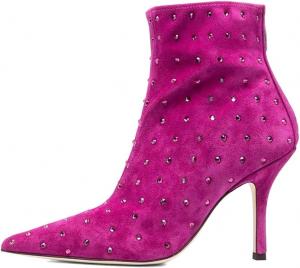 Женские ботильоны XYD на высоком каблуке, осень-зима, короткие, с заостренным носком, на молнии сзади, теплые и удобные туфли для платьев, Deep Pink-Studs