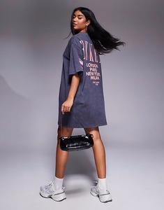 Футболка-платье Weekend Collective с логотипом на спине в стираном угольно-персиковом цвете ASOS Weekend Collective