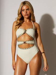 Zebra с крой кринкл и вышивкой топ-халат с контролем живота для купальника South Beach, Natural Cream