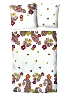 Комплект постельного белья из хлопкового сатина с цветочным орнаментом, белый и разноцветный, 135х200 см и 80х80 см: 2 предмета. aboutyourhome-shop