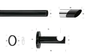 Карниз для штор GARESA "ЧЕРНЫЙ", 1 направляющая, желаемая длина, комплект для штор, выдвижной, кнопка со скошенным концом, 2 цвета 390 см, Ø 20 мм, черный