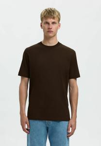 Футболка Selected Homme SLHCOLMAN O NECK TEE, Demitasse/Brown